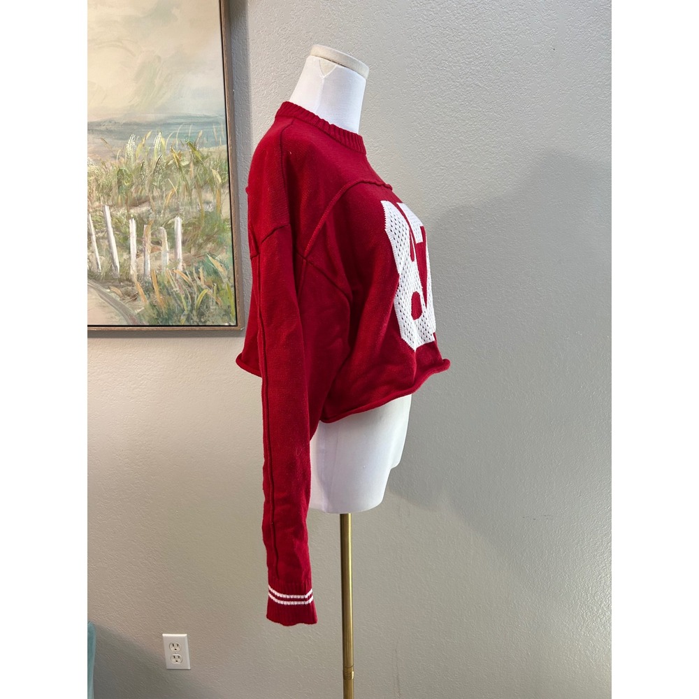 Orange Kiss Red 87 Cropped Varsity Sweater M Y2K Sporty Preppy Knit - Picture 2 of 7
